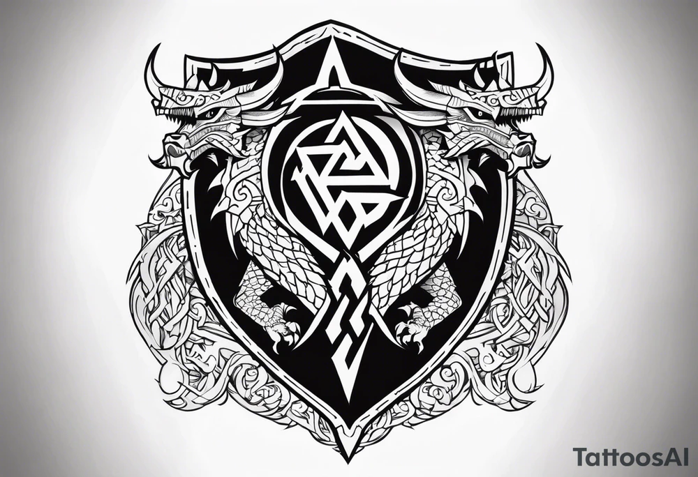 Sword shield dragon Valhalla valknut tattoo idea
