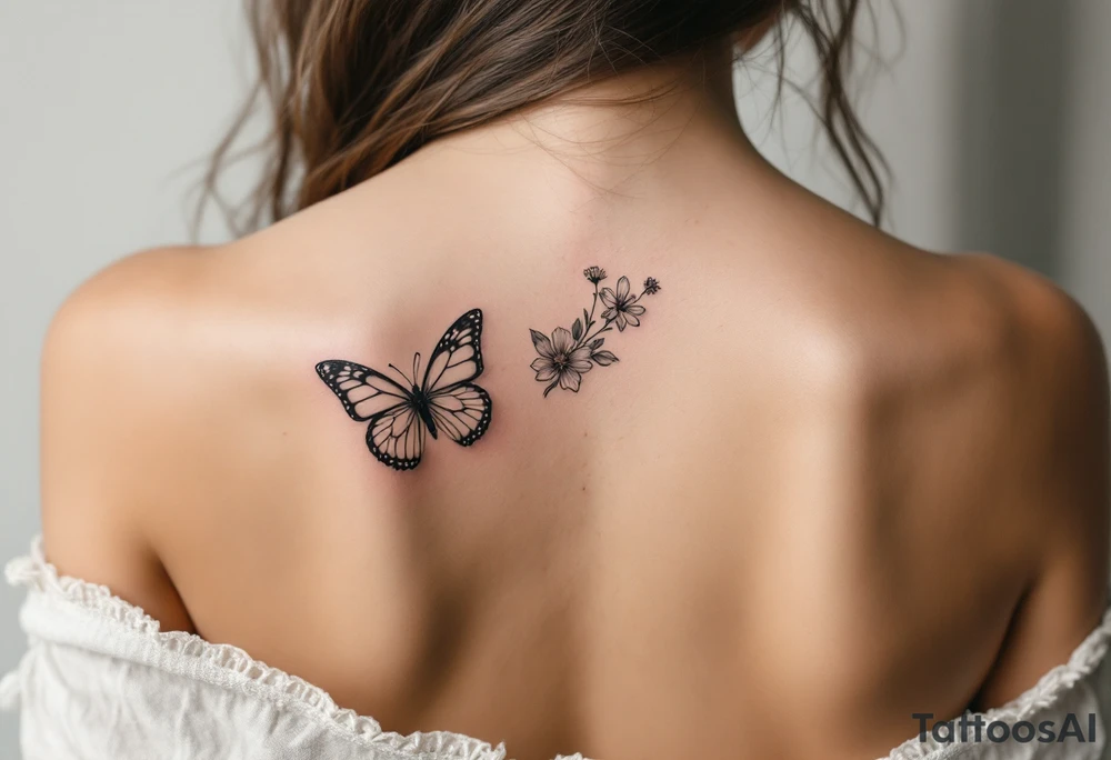 Small Butterfly and flowers tattoo idea