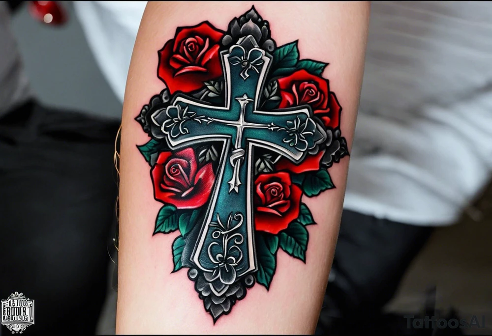 Cross that in the middle of it says “know your worth as well” and under it I would like my dads birthday the 30th of August 1966 and under that a rose and i would like it on my forearm and it must not be too big and there must be no color tattoo idea