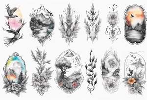 Back tattoo fine line with nature and some
Colors tattoo idea