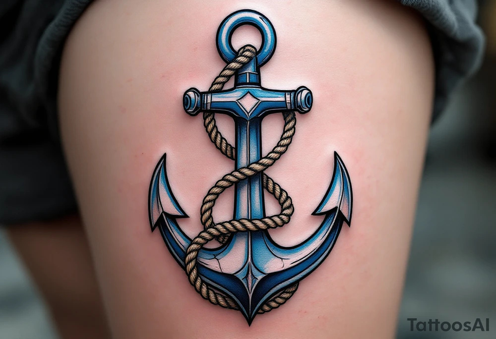 A blue anchor with cracked ropes symbolizes breaking free from emotional burdens. tattoo idea
