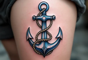 A blue anchor with cracked ropes symbolizes breaking free from emotional burdens. tattoo idea