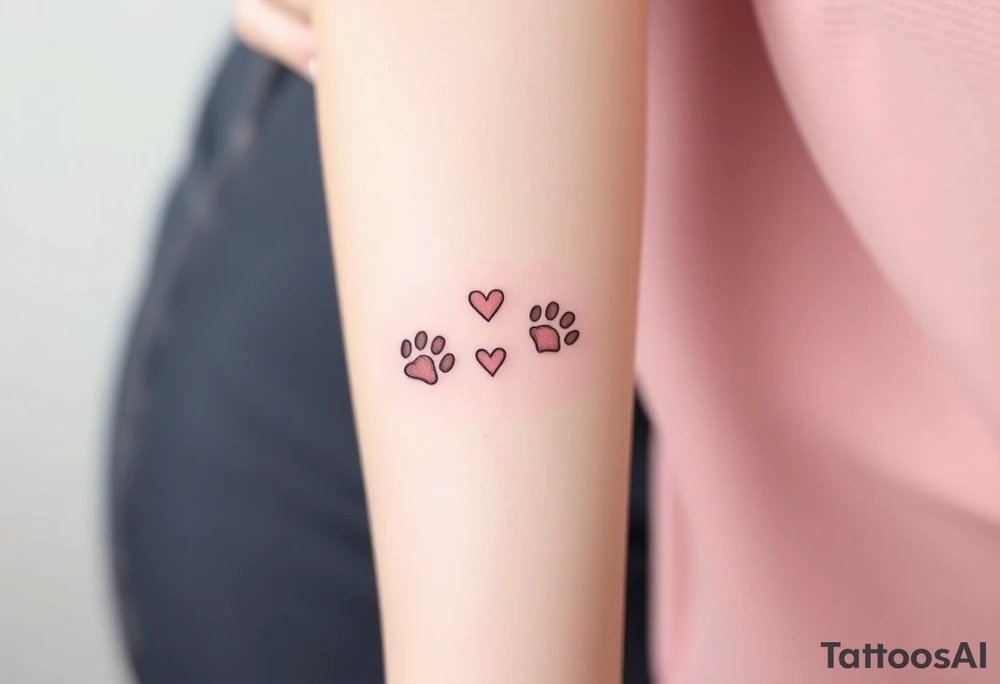 dog paw prints and hearts tattoo idea