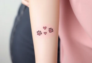 dog paw prints and hearts tattoo idea
