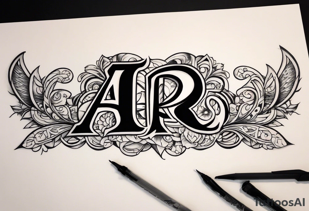 the letters A R in the middle of a ninja headband tattoo idea