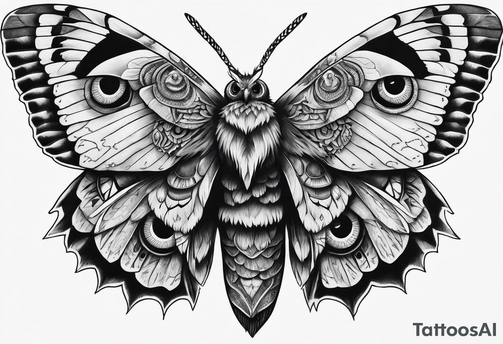Dead head moth with owl eyes tattoo idea