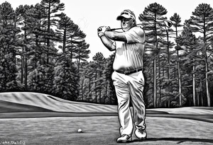 PGA Golfer John Daly wearing the Infinity Gauntlet on one hand and holding a putter on the other hand on the 18th hole of the Masters in Augusta, GA tattoo idea