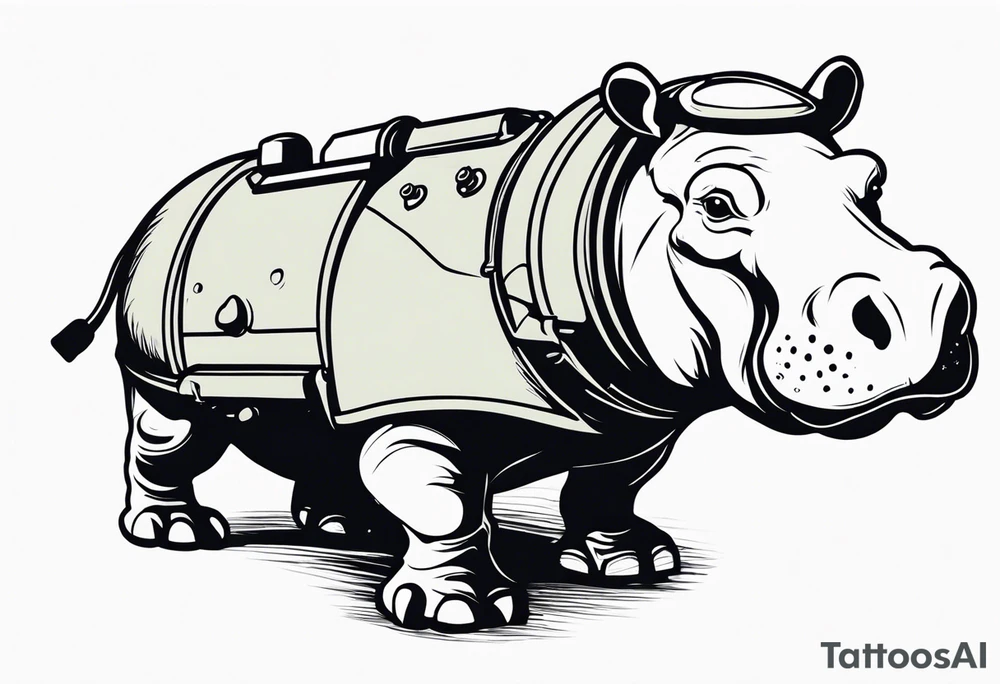 Baby hippo with grenade launcher tattoo idea