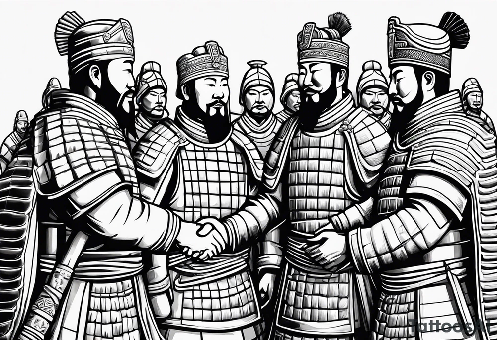 Terracotta Army Soldiers with the Persian soldiers who shake hand tattoo idea