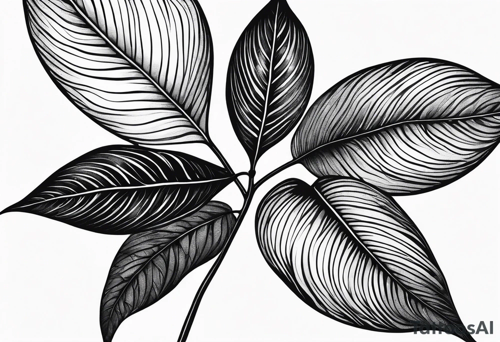 leaves with flow and stippling dots, white background tattoo idea