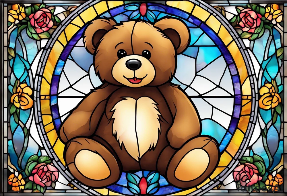 Cute teddy bear stained glass tattoo idea