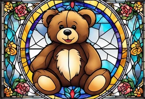 Cute teddy bear stained glass tattoo idea