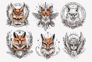 halb 
Fuchs halb Eule unter der Sonne mit dem Schriftzug Sapere Aude tattoo idea