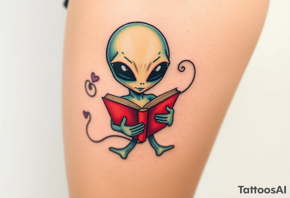 Alien reading a book tattoo idea