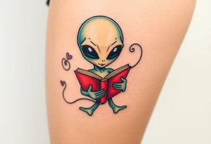 Alien reading a book tattoo idea