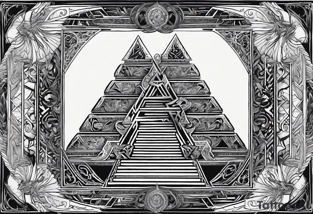 Valhalla stairs 
Valhalla stairs sword shield  axe 
Valknut  ruins lightnings tattoo idea