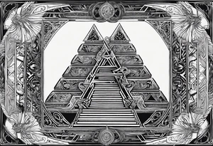 Valhalla stairs 
Valhalla stairs sword shield  axe 
Valknut  ruins lightnings tattoo idea