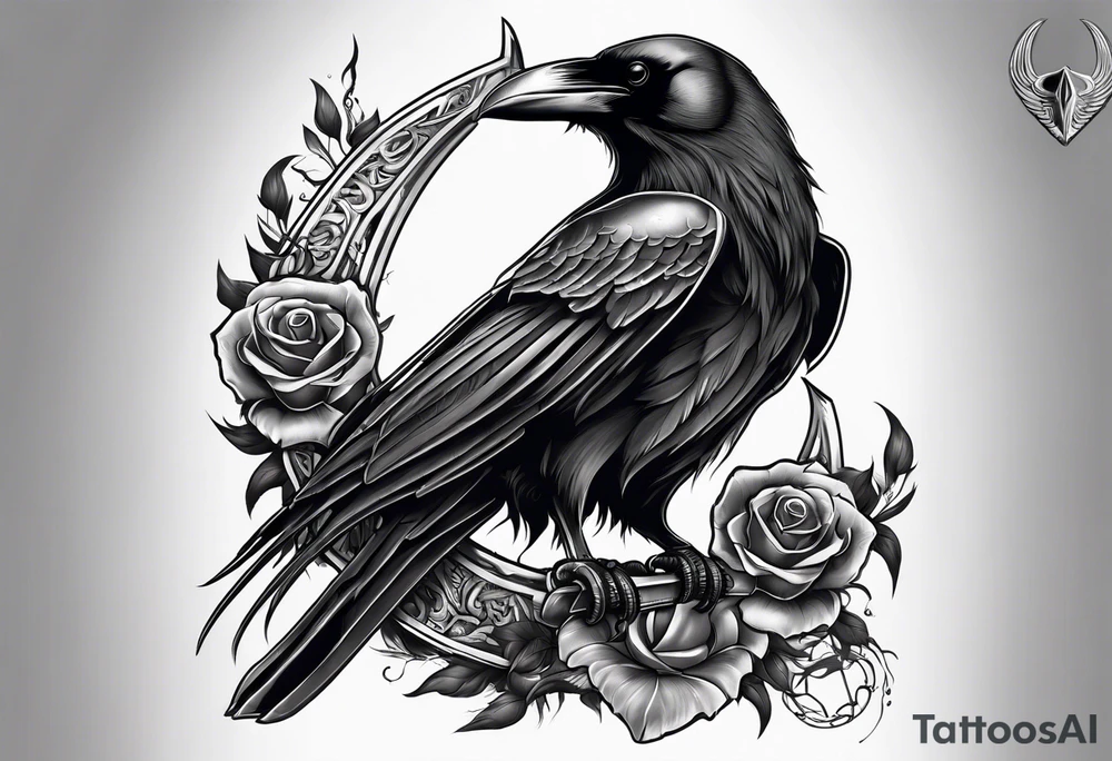 Raven,skull,and scythe tattoo idea