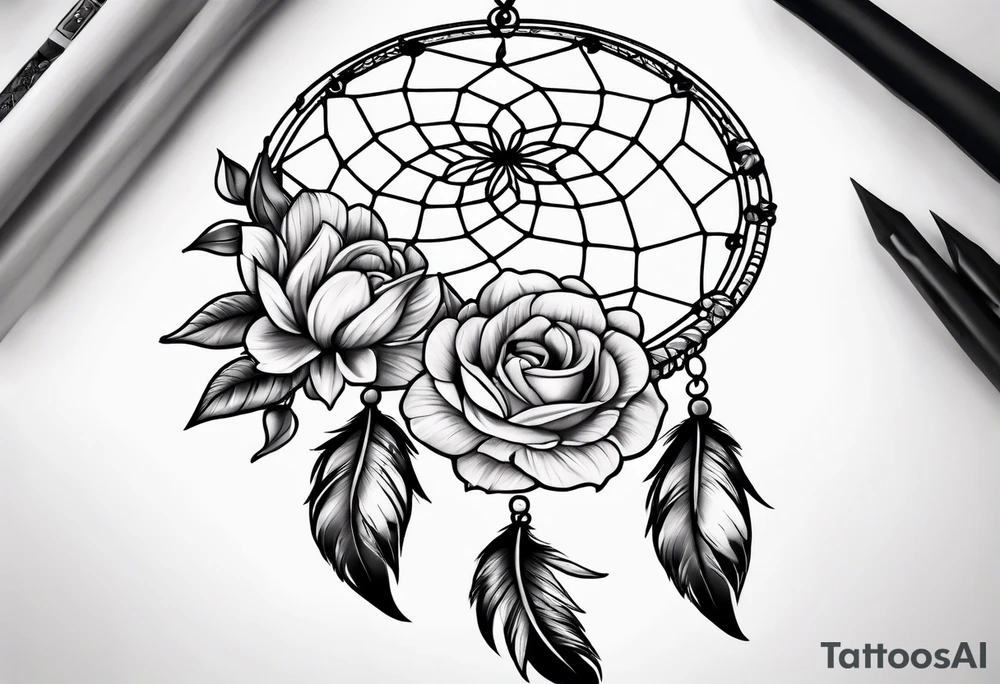 Dreamcatcher with flowers tattoo idea