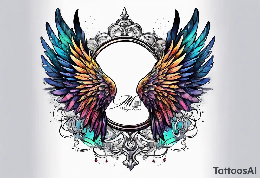 a pair of wings with a halo above them tattoo idea