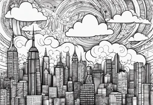 stars, clouds, city tattoo idea