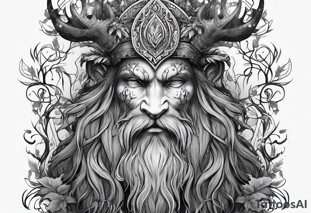 Leshy with Russian pattern tattoo idea
