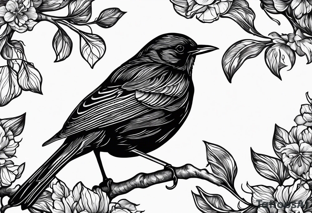 A black only blackbird outline with no extraneous details. Use the Beatles song blackbird for inspiration tattoo idea