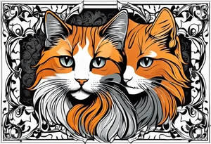 3 cats, A Maine coon cat, a orange long hair cat, a shorthair black gray tattoo idea