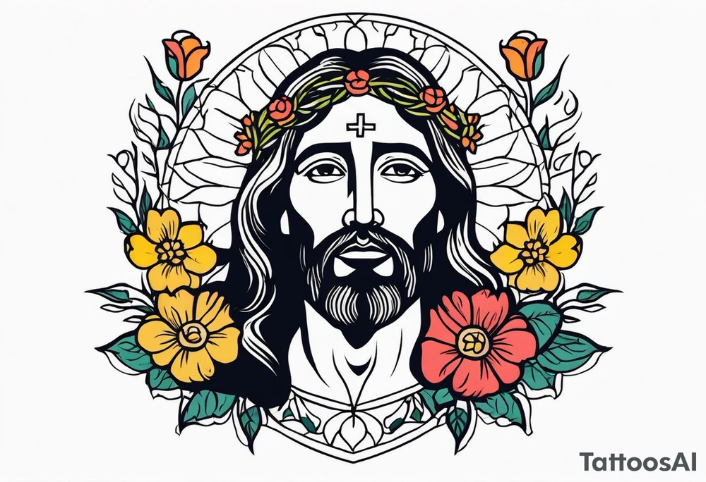 jesus
old school vintage simple traditional design with vintage flowers surrounding
bold color simple tattoo idea
