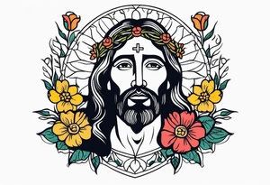 jesus
old school vintage simple traditional design with vintage flowers surrounding
bold color simple tattoo idea