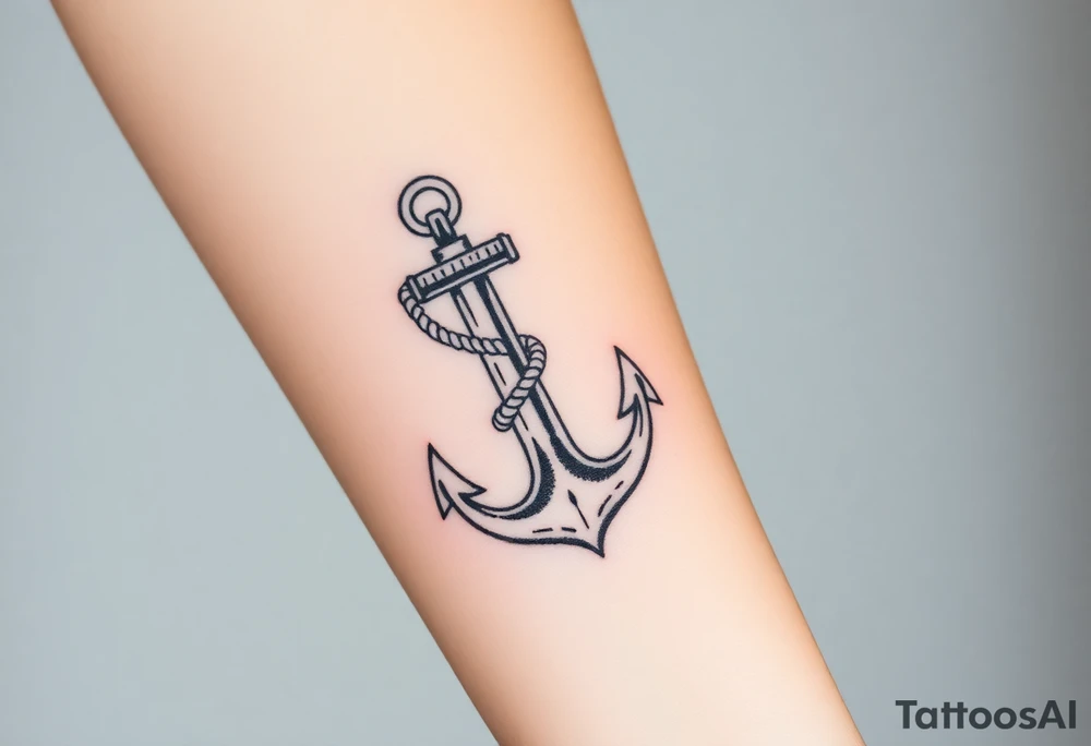 weathered anchor wrapped in nautical rope with sea waves tattoo idea