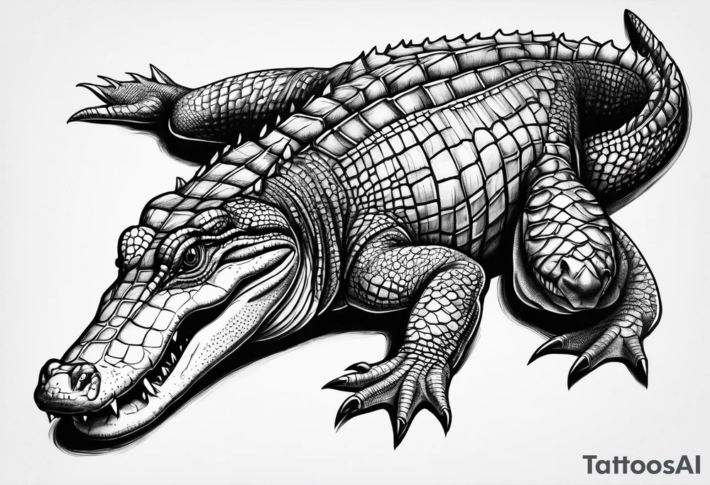 Full body alligator with straight tail top view tattoo idea