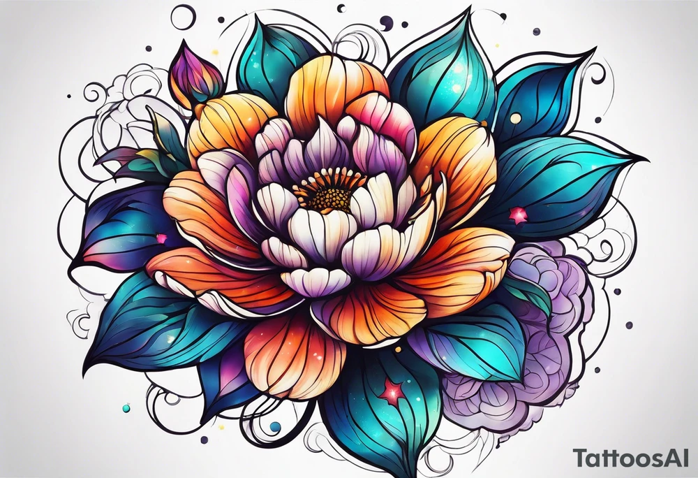 Cosmic space flower tattoo idea