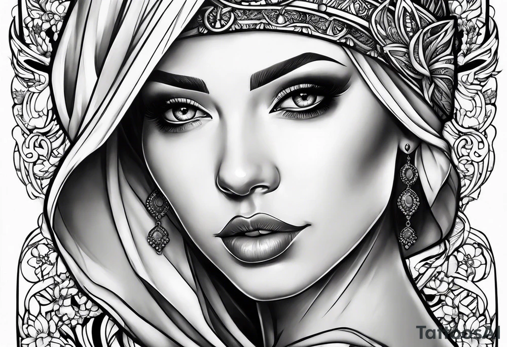 Bald woman tattoo idea