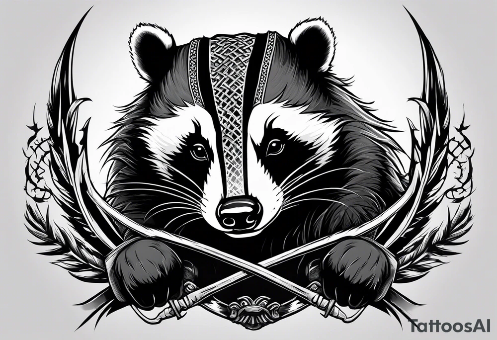 Draw me badger with aggressive full body, killer face with a smile, very long nails and he attacks like a Turkish gladiator to enemy and also he has very deadly looking. The only weapon is his braveness he fights with his nails. Everybody scares after their first sight. And some bloody type Badger this is real Hunter. tattoo idea