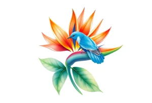 Bird of paradise flower with blue bird tattoo idea