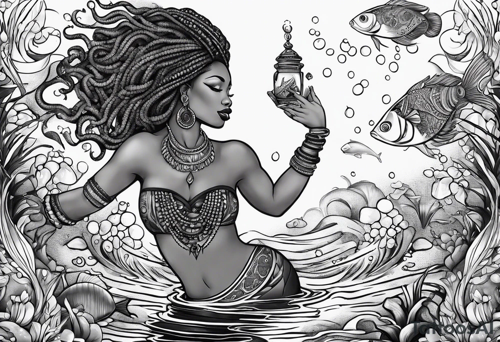 Mami wata african underwater small tattoo idea