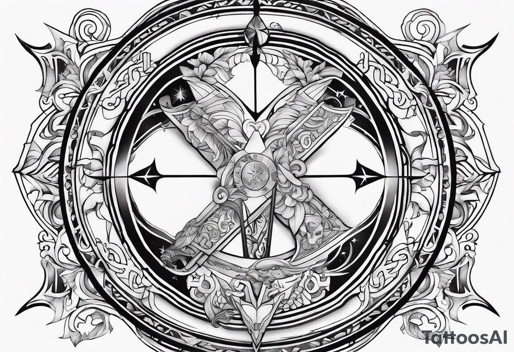 sagittarius sign with designs surrounding it tattoo idea