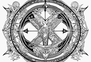 sagittarius sign with designs surrounding it tattoo idea