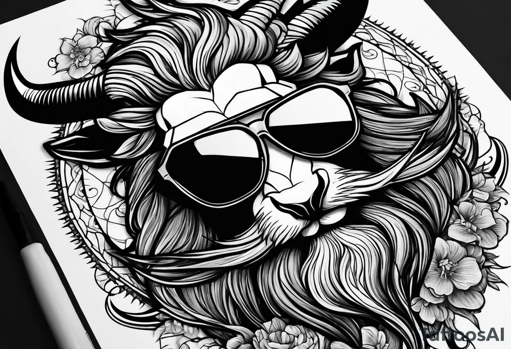 capricorn with beard and sunglasses tattoo idea