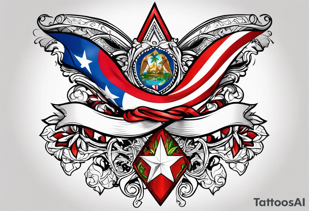 Tribal art holding the Puerto Rican, U.S.  Virgin Islands and Trinidad flags tattoo idea