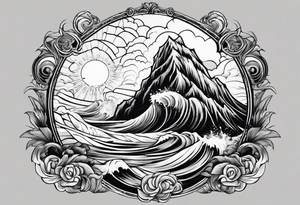 lighting with zeus showing strength and fear and the ocean waves tattoo idea