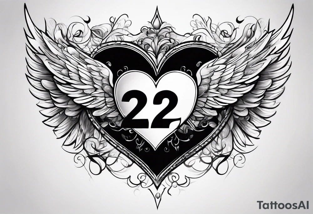 A heart in the form of the number 22 with wings tattoo idea