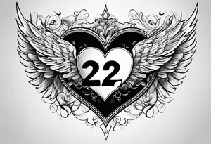 A heart in the form of the number 22 with wings tattoo idea