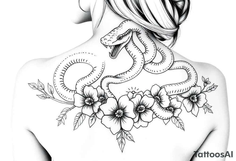 Medusa gangster snakes coming out of hair with flowers and quotes tattoo idea