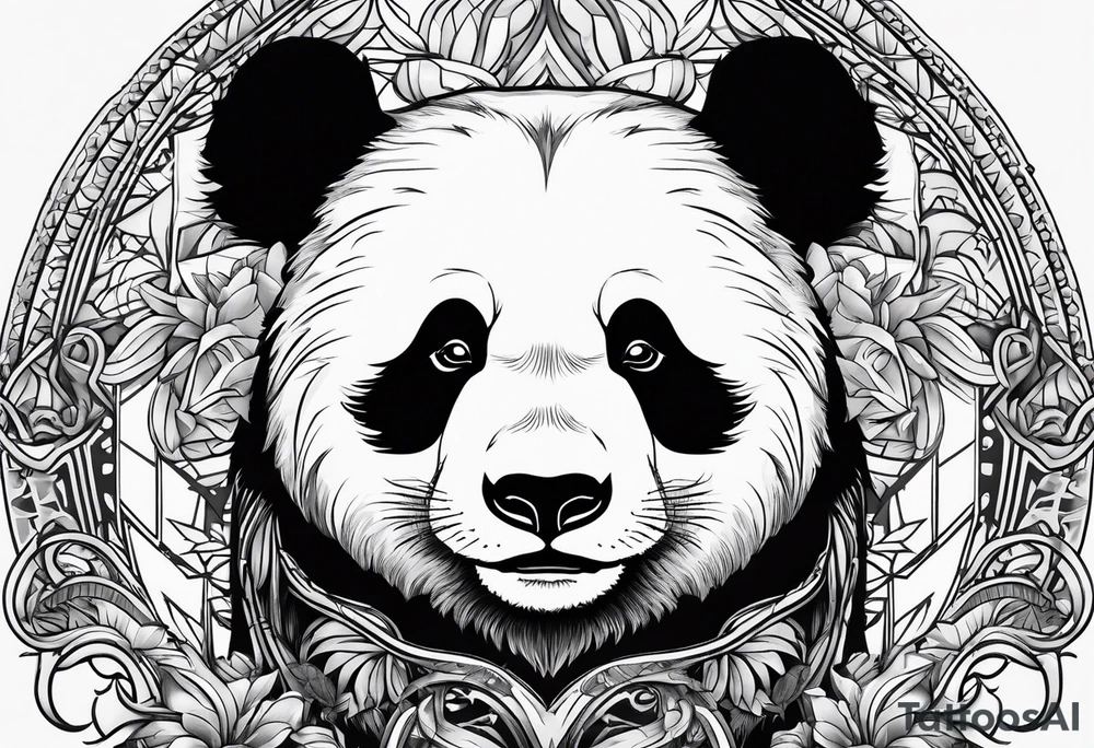 A black and white panda bear head zoomed in tattoo idea