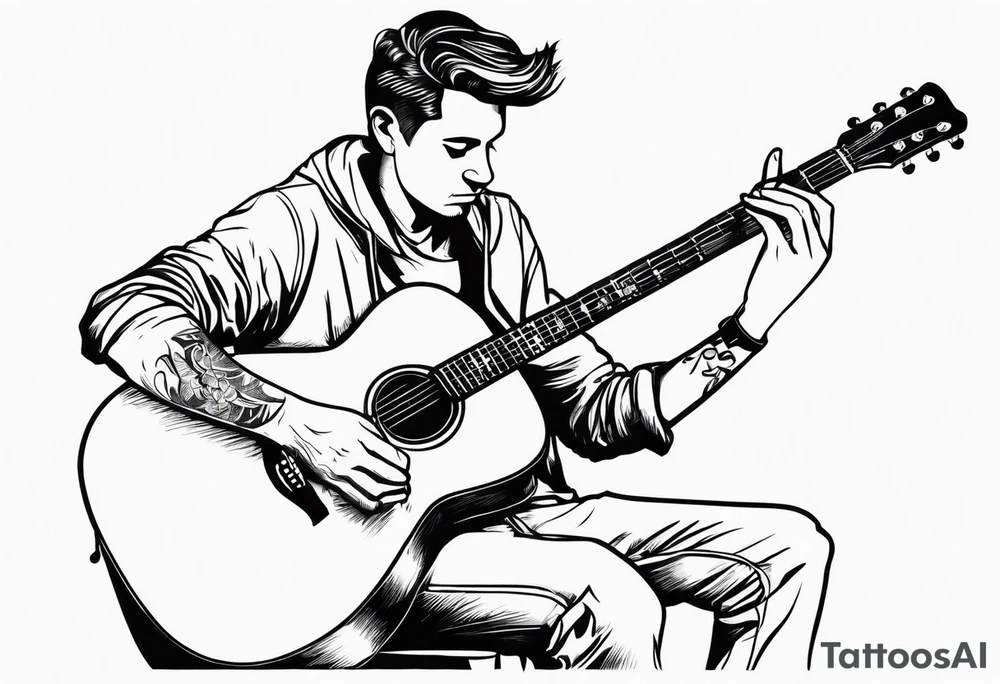 man playing guitar tattoo idea