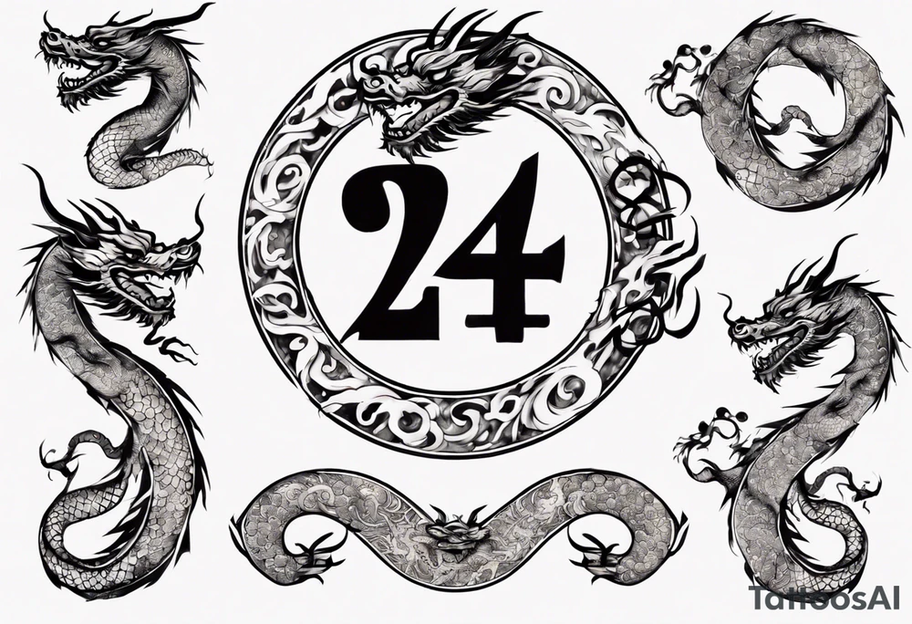 Number 24 with a Chinese dragon around it tattoo idea