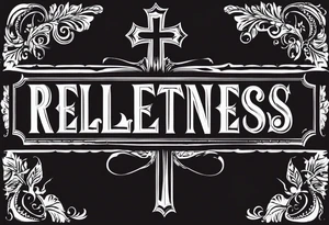 Would like the tattoo to include only the word "relentless" however I would like the T to be a cross. tattoo idea