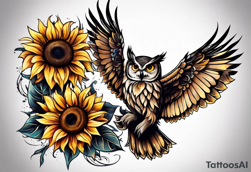 Sunflower and owl tattoo idea